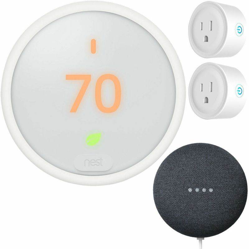 Nest T3017US Learning Thermostat 3rd Gen with Google Mini Home Smart Speaker, Chalk