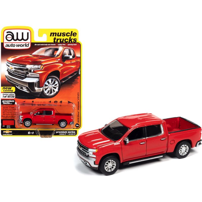 2019 Chevrolet Silverado LTZ Z71 Pickup Truck Red Hot "Muscle Trucks" Ltd Ed 10720 pcs 1/64 Diecast Model Car by Autoworld