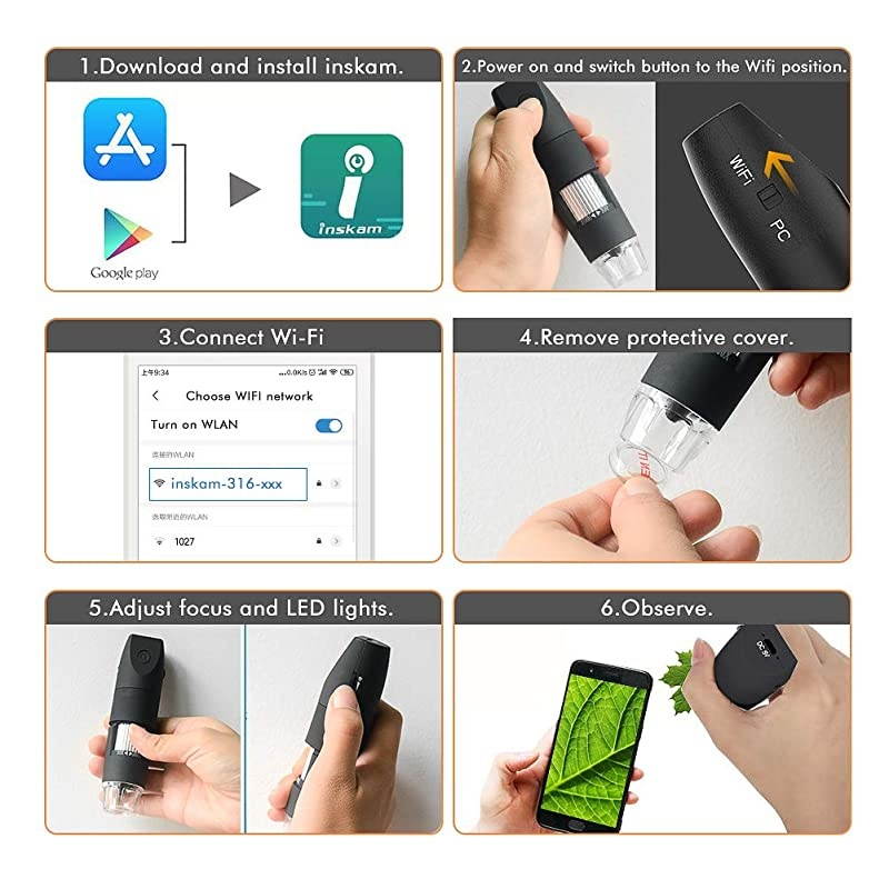 Wireless Digital Microscope  Mini Pocket Handheld WiFi USB 50x to 1000x Magnification Microscope Camera 8 LED HD 1080P Compatible with Android Smartphone iPhone Tablet Windows MacBlack