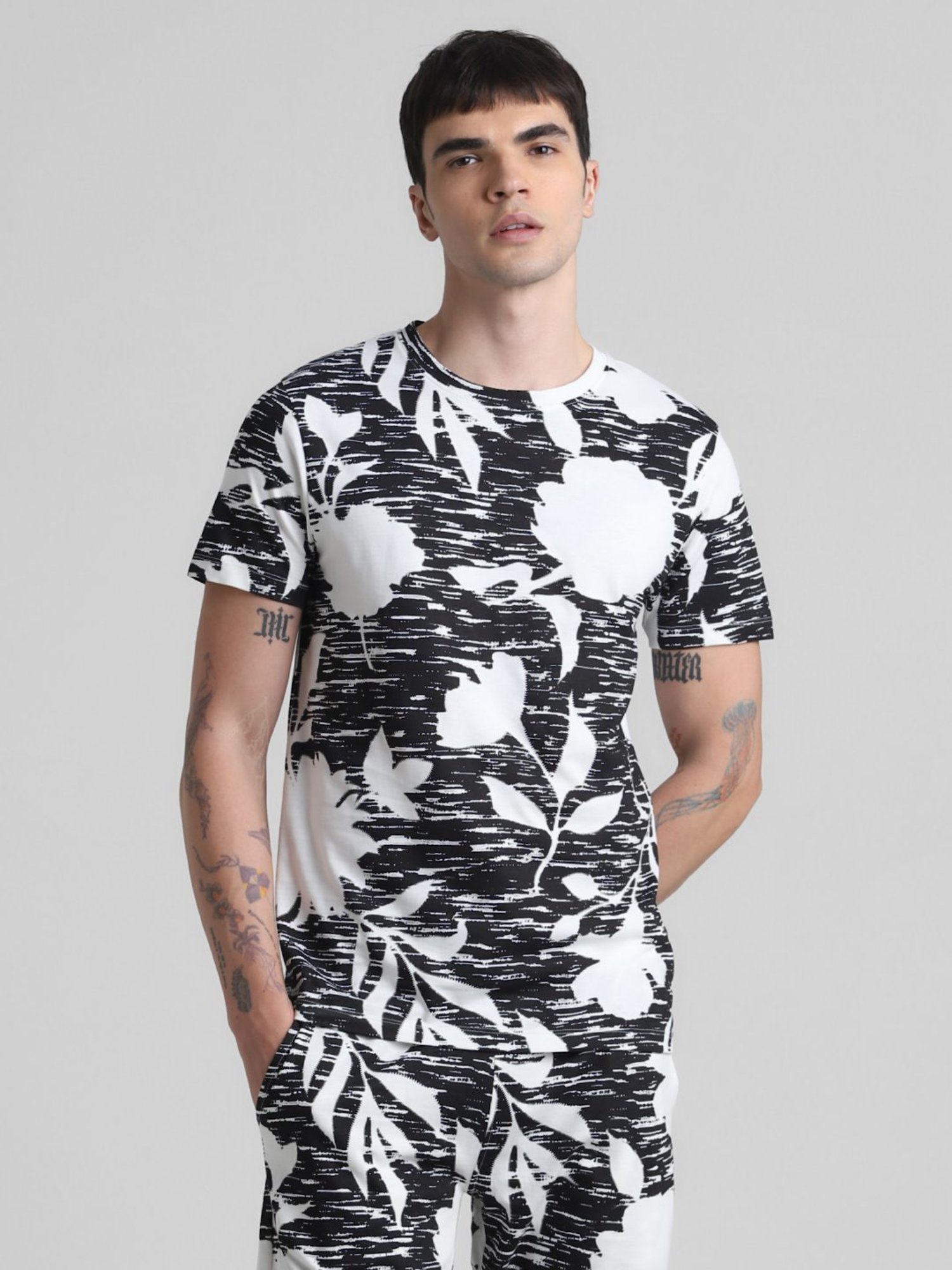 Jack & Jones Cloud Dancer Cotton Regular Fit Printed T-Shirt