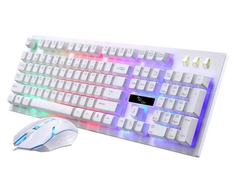 PandaTek New Mechanical Feeling Multicolor Backlit Wired Gaming Keyboard And 1600 DPI Mouse Combo - White