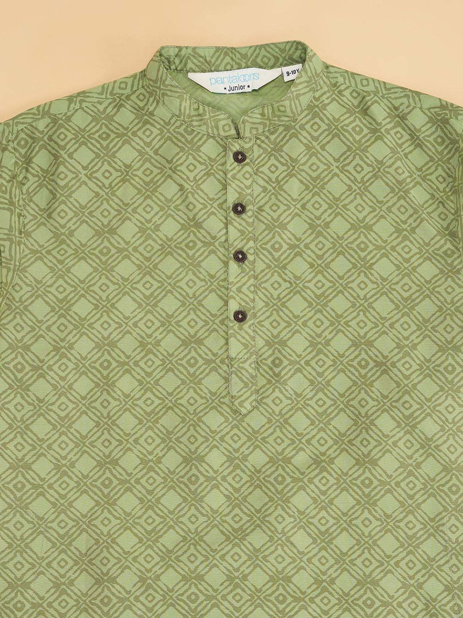 Indus Route by Pantaloons Boys Desert Sage Printed Full Sleeves Kurta Sets