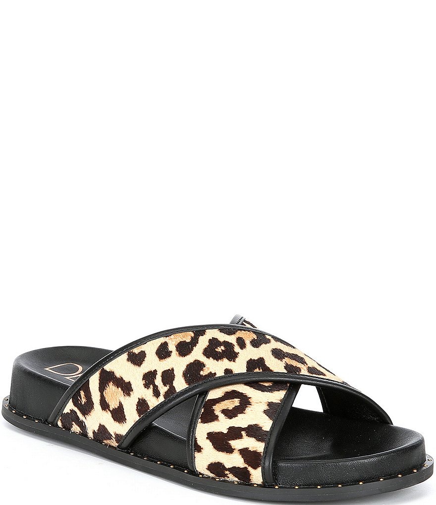 Deltan Nova Leopard Print Haircalf Cross Band Slides