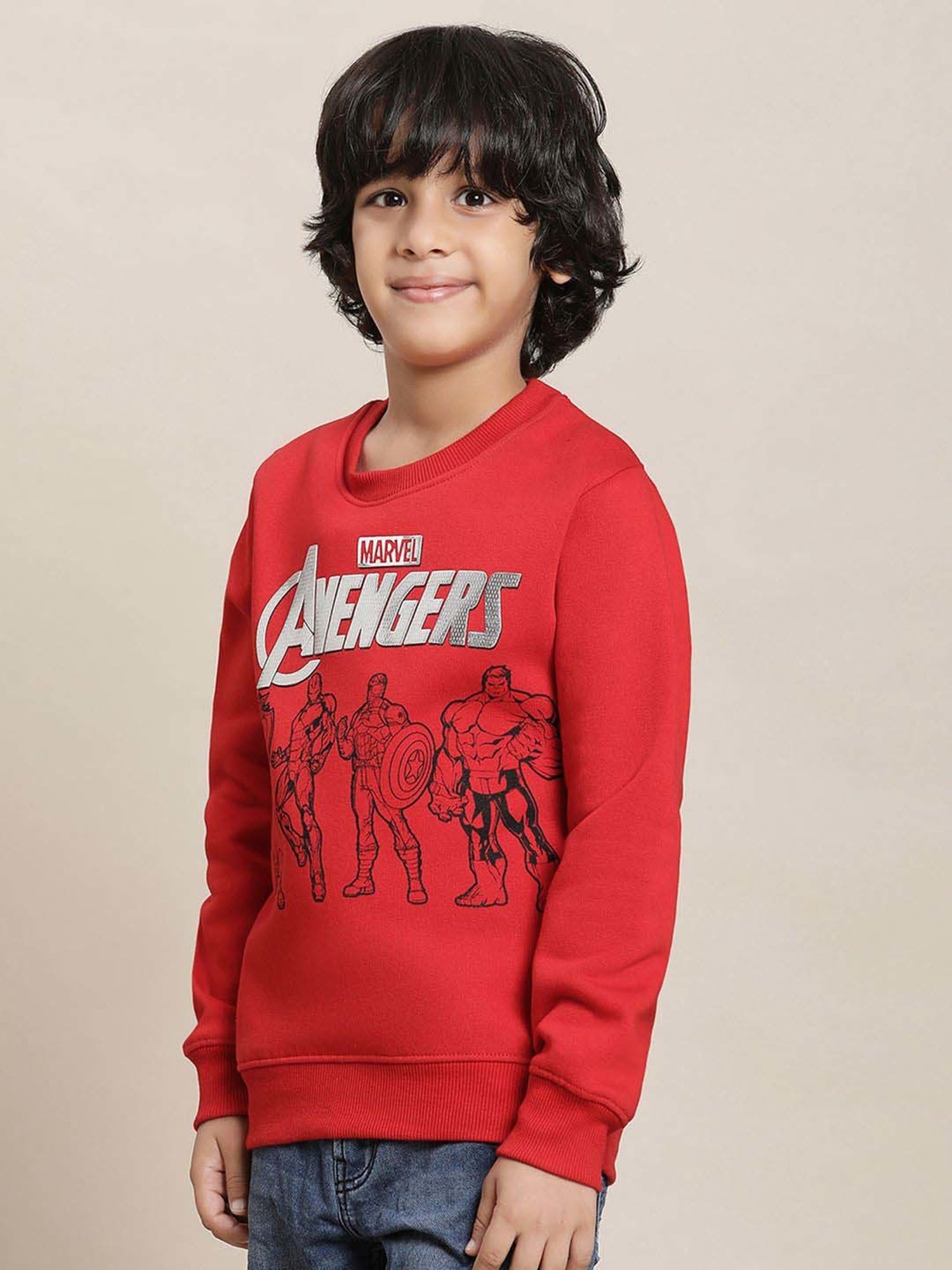 Kidsville Red Cotton Printed Full Sleeves Avengers Sweatshirt