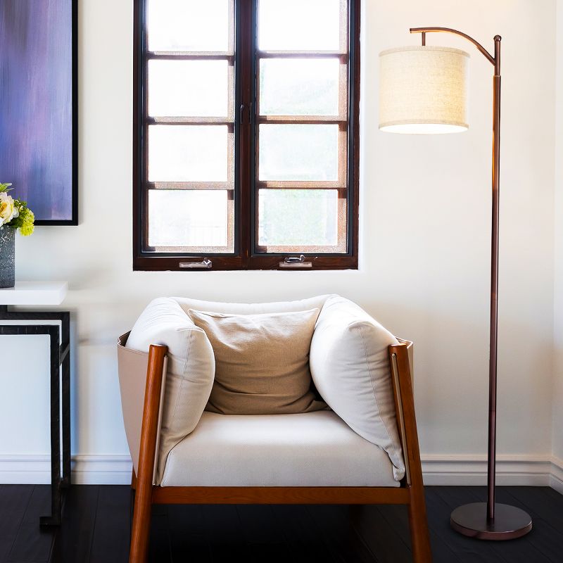 Brightech Montage Free Standing Pole Floor Smart Lamp with LED Light Bulb and Neutral Fabric Shade for Living Room, Bedroom, Home Office (Bronze)