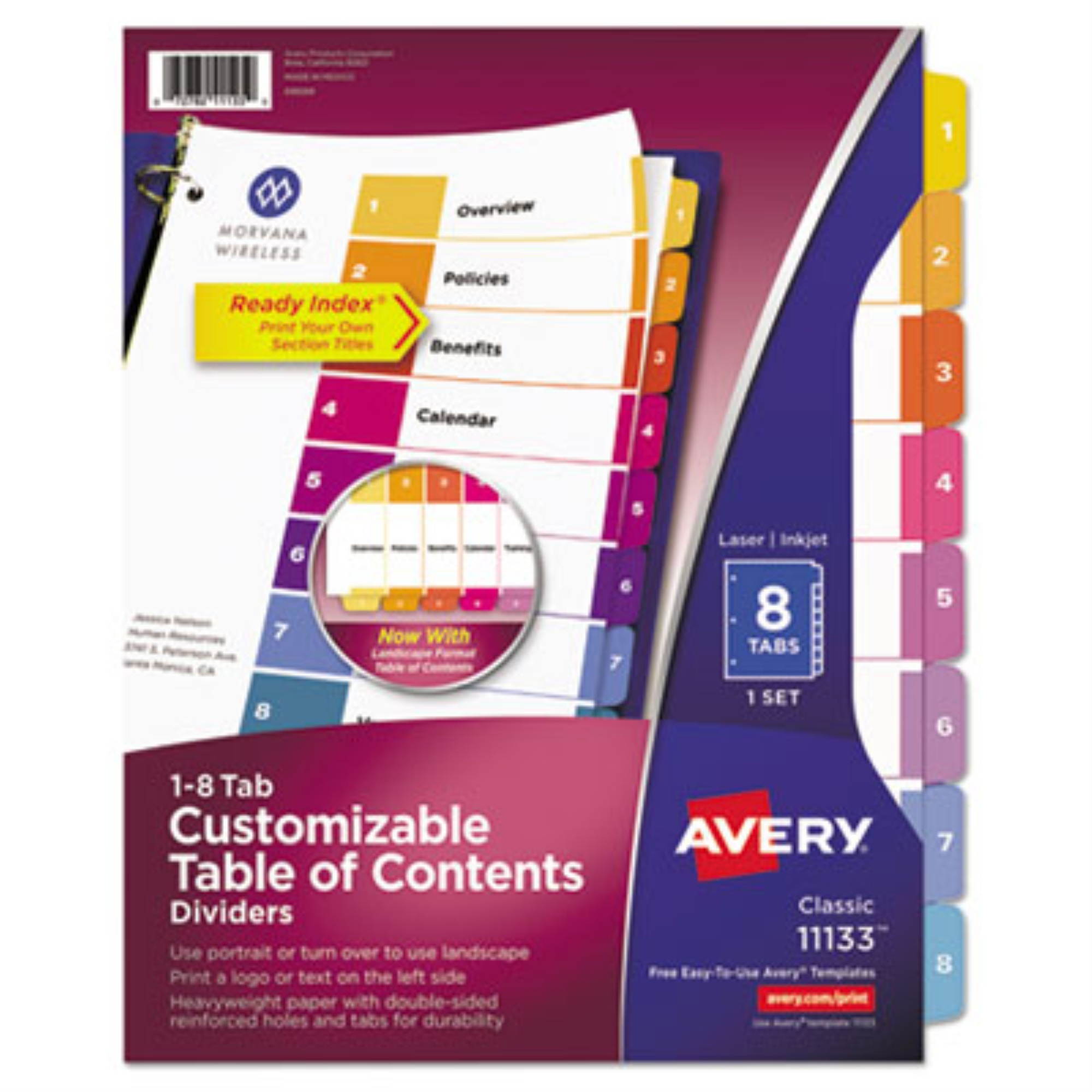 Avery Customizable Table of Contents Ready Index Multicolor Dividers with Printable Section Titles ,INDEX,BNDR,LTR,8/ST,AST