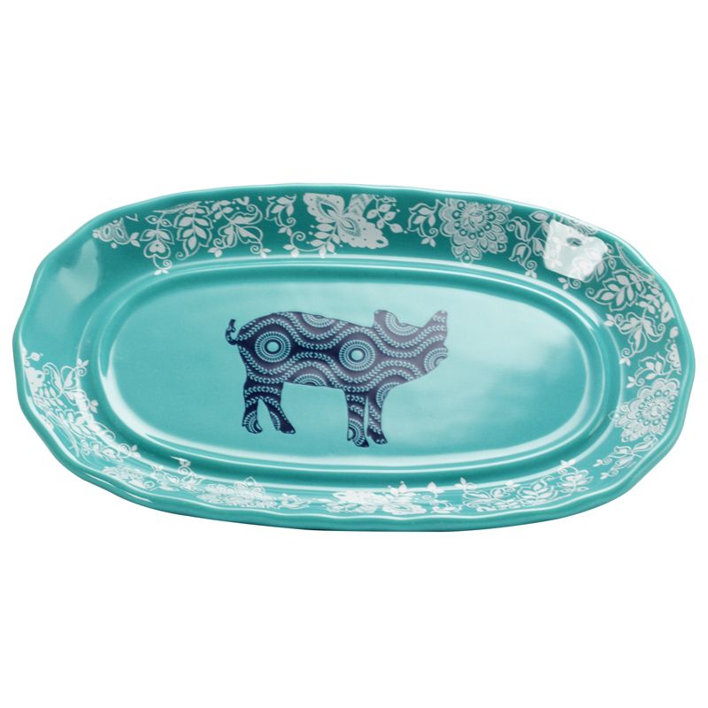 Gibson Urban Market Life on the Farm 8.75 Inch Ceramic Figural Rooster Butter Dish in Teal and Floral