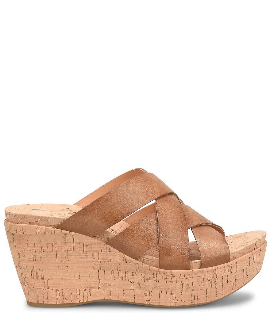 Kork-Ease Aria Woven Leather Cork Wedge Slide Sandals