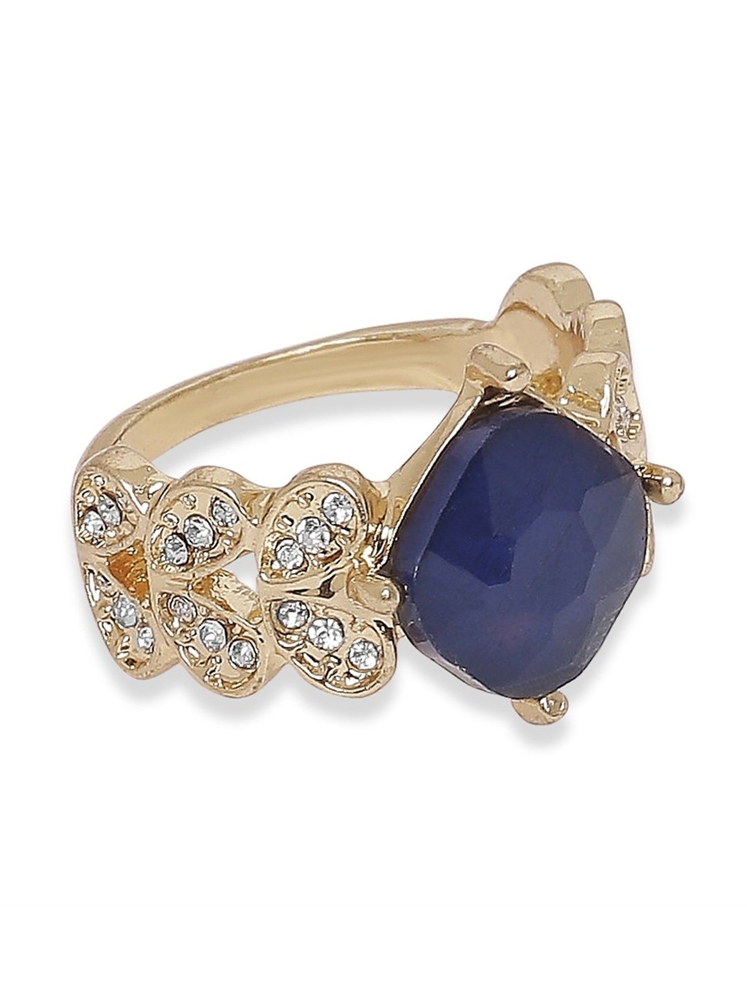 Lilly & Sparkle Gold Toned Blue Geometric Stone Studded Ring