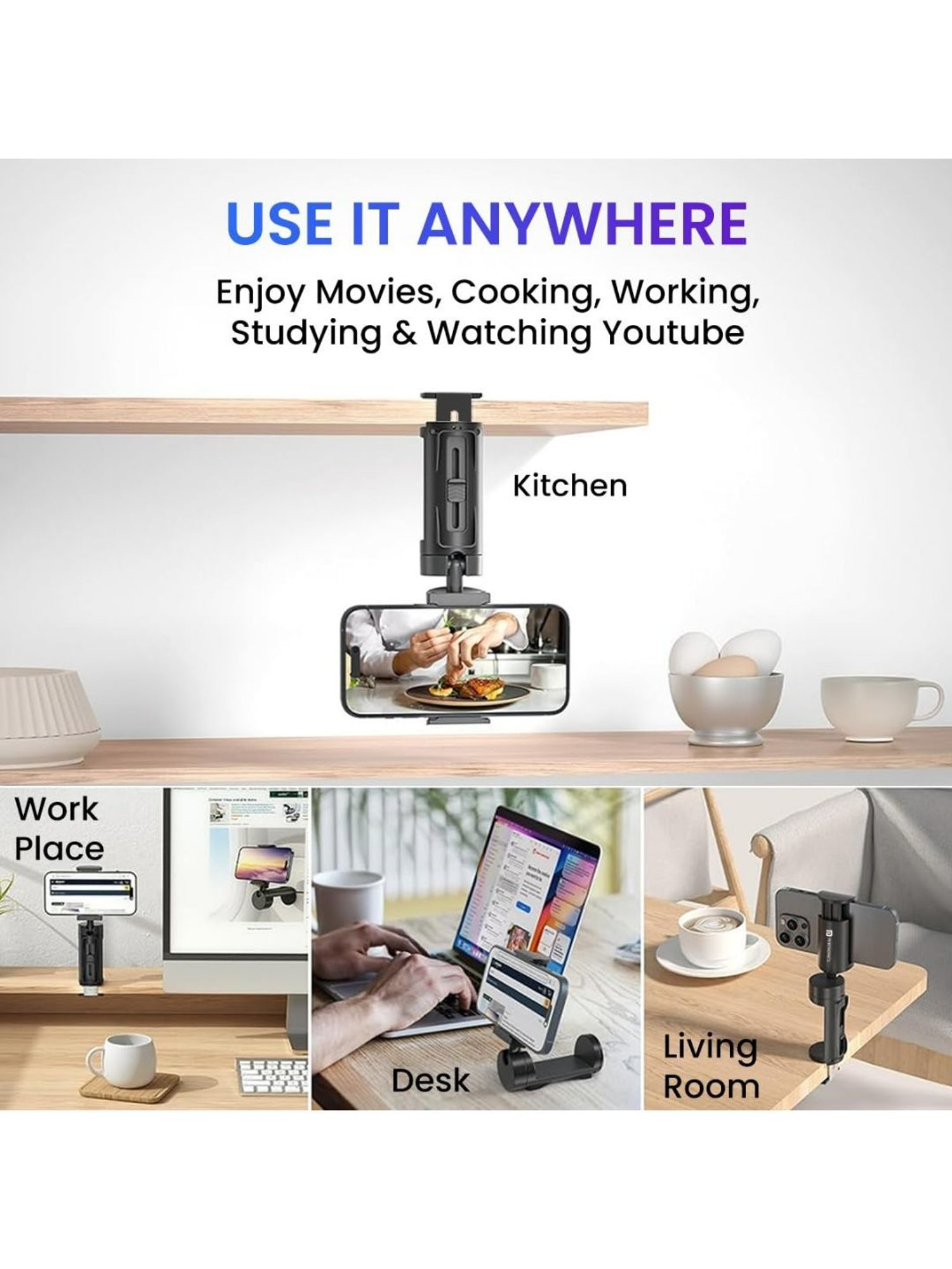 Portronics Mobot Clip 360&iquest; Deg Mobile Phone Holder with Adjustable Viewing Angles (Black)