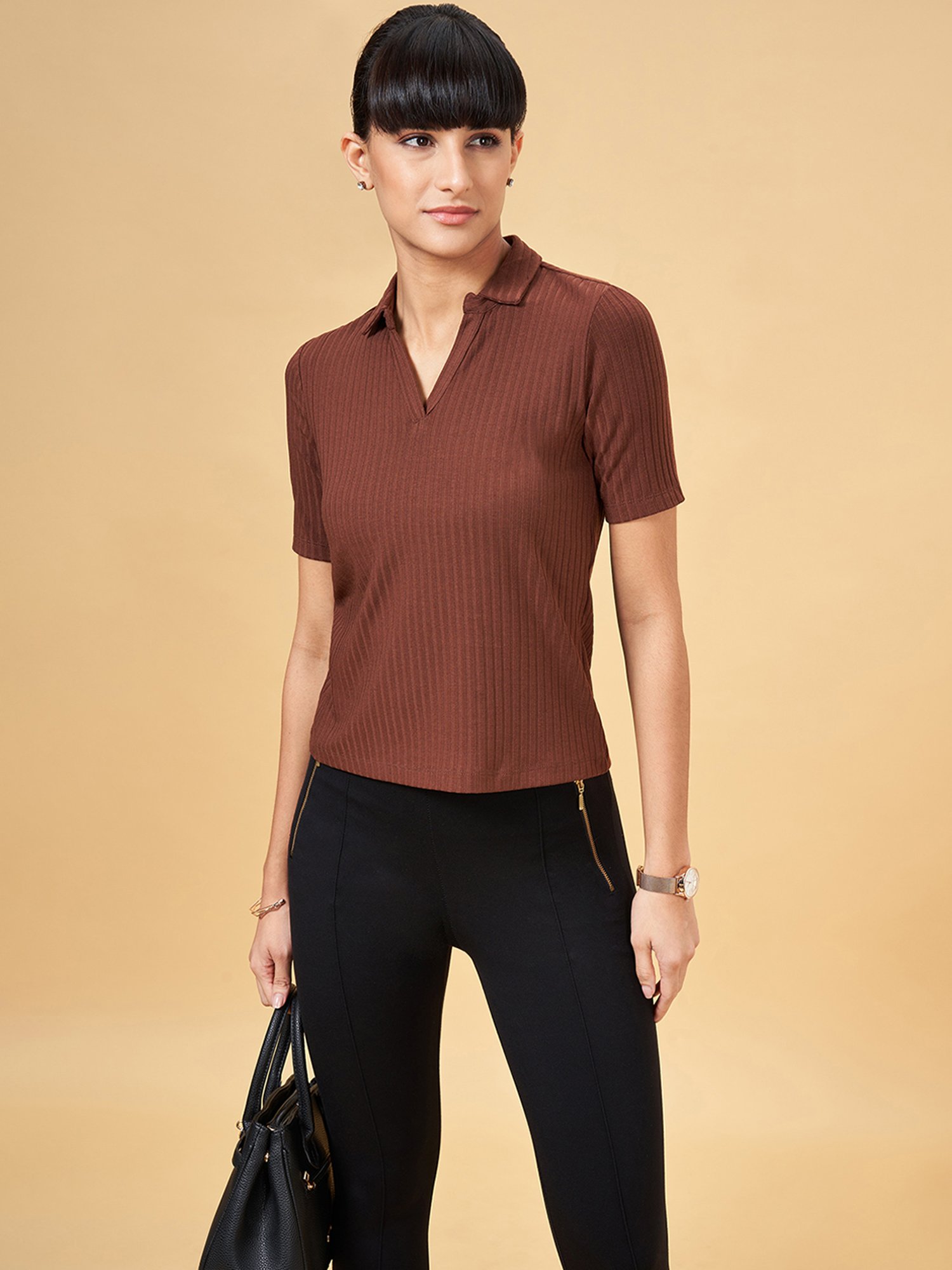 Annabelle by Pantaloons Brown Striped Top