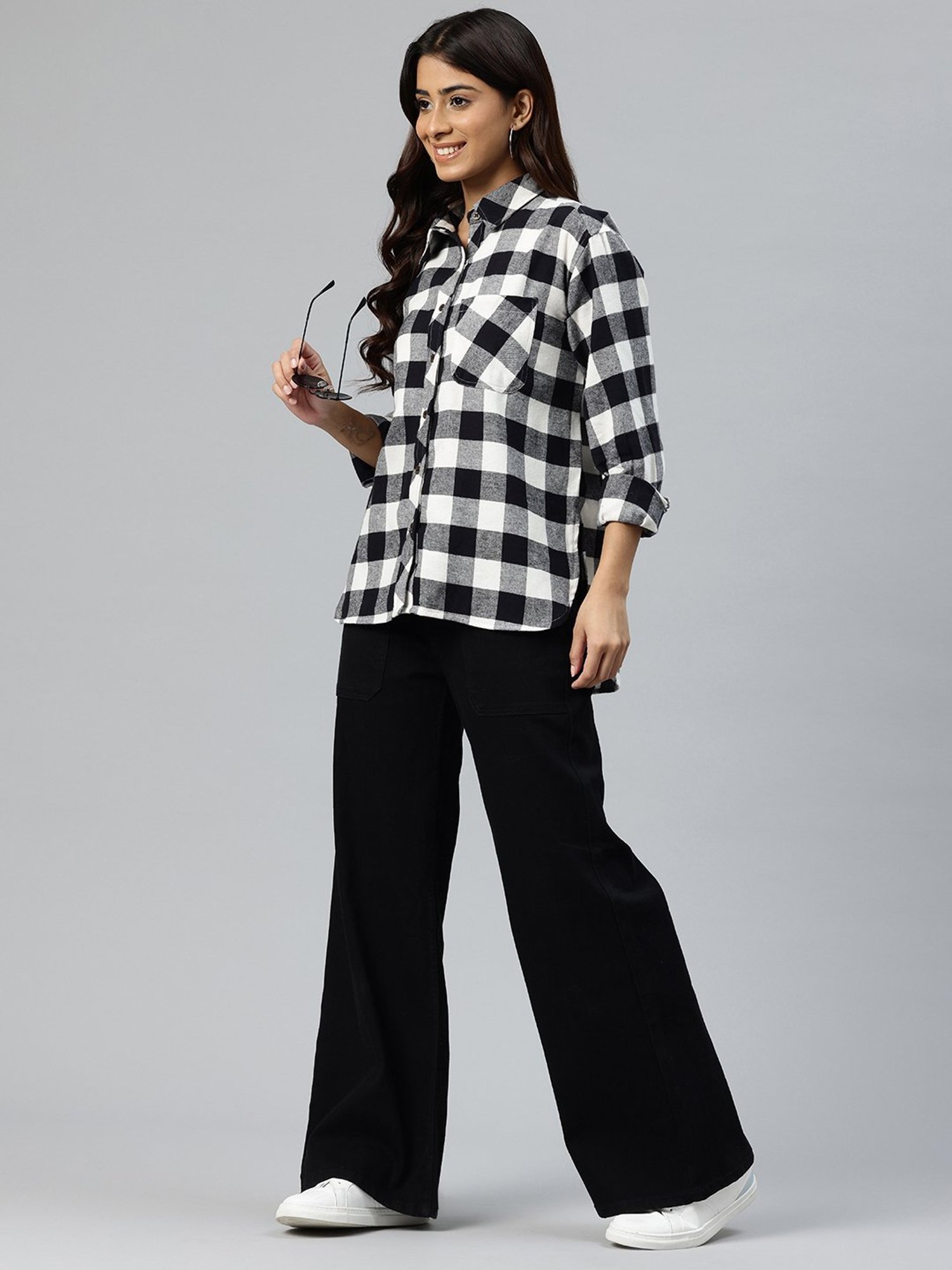One Femme Black & White Check Shirt