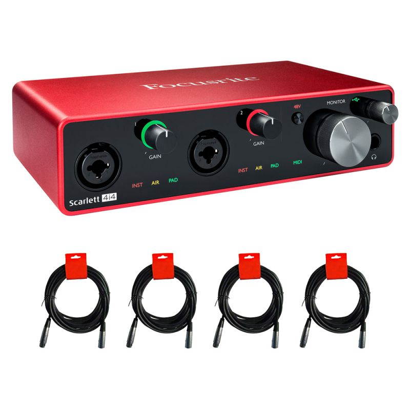 Focusrite Scarlett 4i4 USB Audio/MIDI Interface (3rd Gen) Bundle with 4x XLR-XLR Cable