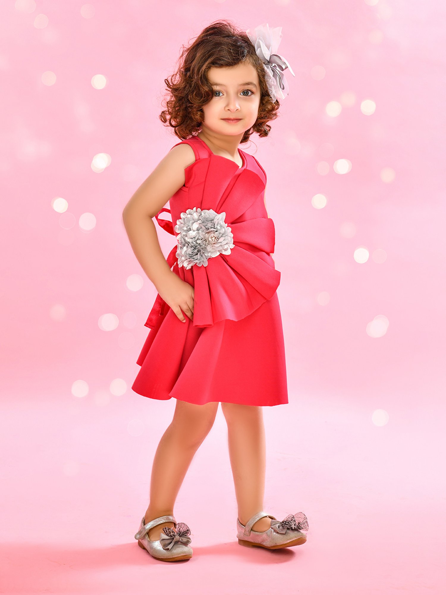 Saka Designs Kids Fushcia Applique Dress