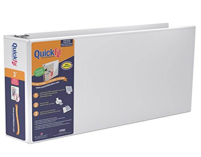 QuickFit 3-Inch Ledger Binder, 11" x 17" Landscape, Locking D-Ring, White (94050)