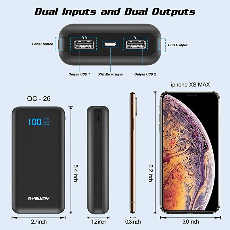 Battery Pack 5V 26800mAh Portable Charger Power Bank with Dual outlets & LCD Display,External Battery Phone Charger Compatible with iPhone,Samsung,Smartphone and More.(USB C for Input ONLY)