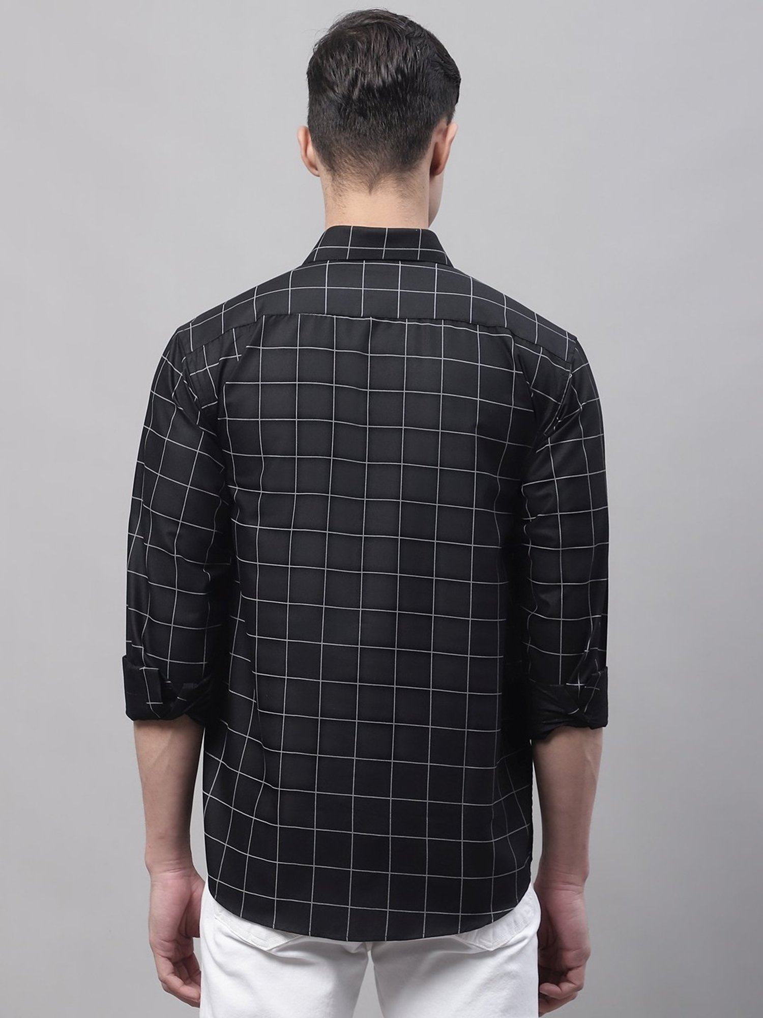 Jainish Black Cotton Regular Fit Checks Shirt