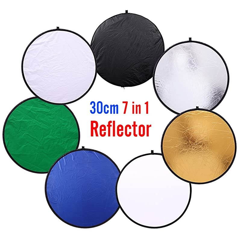 inch 30cm Round Collapsible Mini Light Reflectors for Photography 7in1 Portable Sun Reflector for Studio Multi Photo Disc WhiteBlueGreenGoldSilverand Black