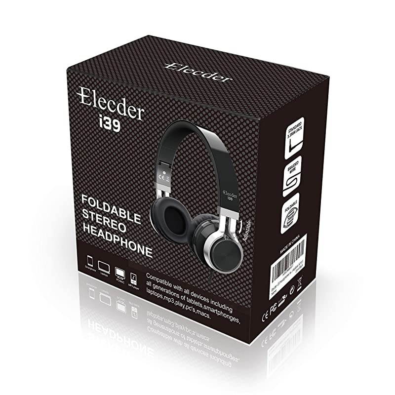 i39 Headphones with Microphone Foldable Lightweight Adjustable On Ear Headsets with 3.5mm Jack for Cellphones Computer MP3/4 Kindle School Dark Black