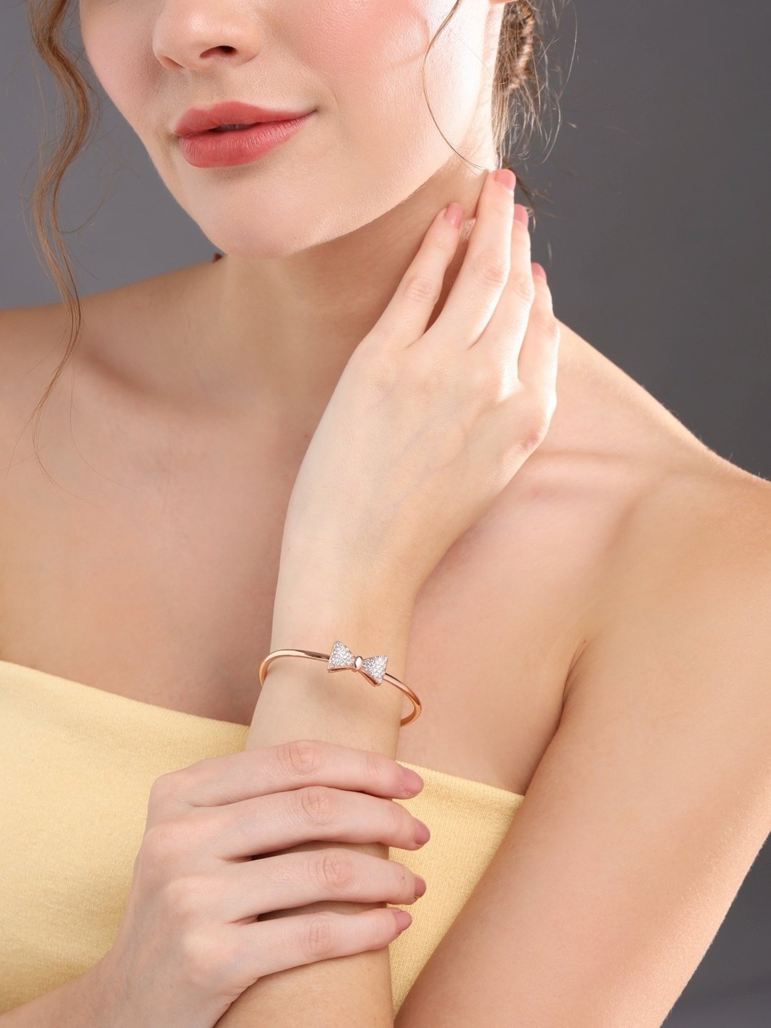 Prita by Priyaasi Studded Bow Rose Gold-Plated Cuff Bracelet