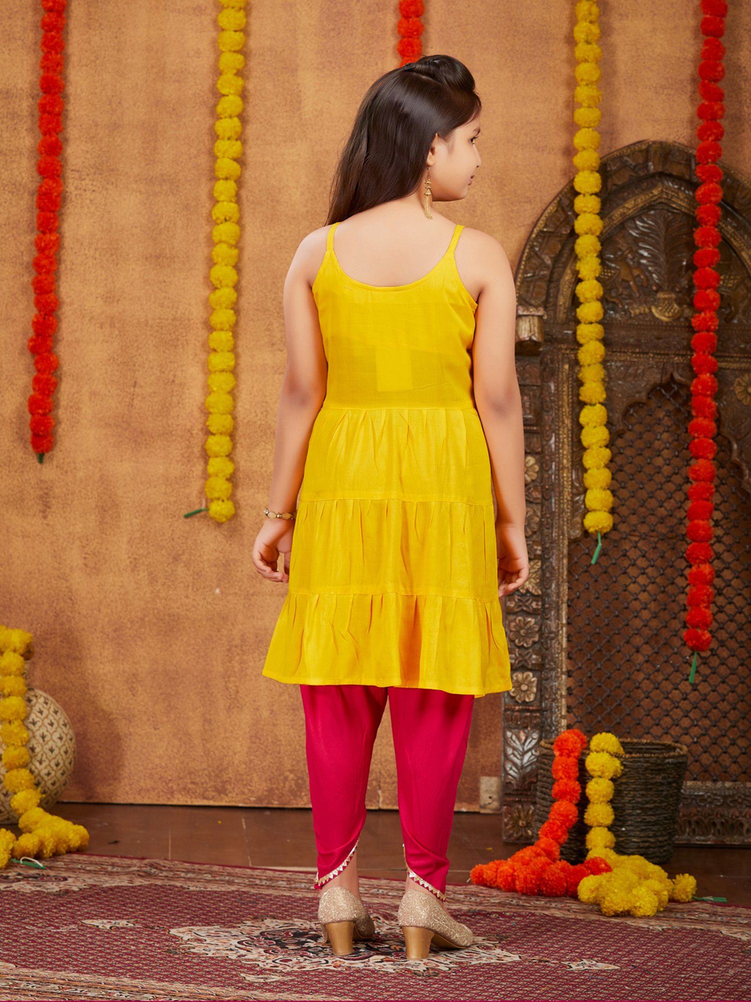 Aarika Kids Yellow & Pink Solid Kurta with Dhoti