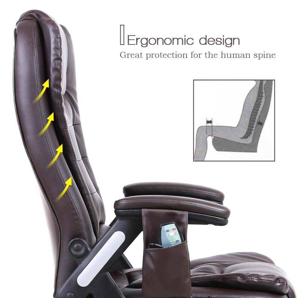 Upgrade 6 Point Massage Chair Office Executive Ergonomic Leather Vibrating Heat