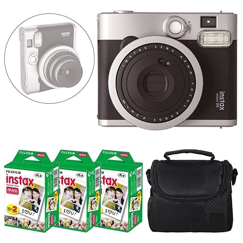 INSTAX Mini 90 Neo Classic Instant Camera (Black) +  Instax Mini Instant Film (60 Exposures) + Camera Case &ndash; Deluxe Accessory Bundle