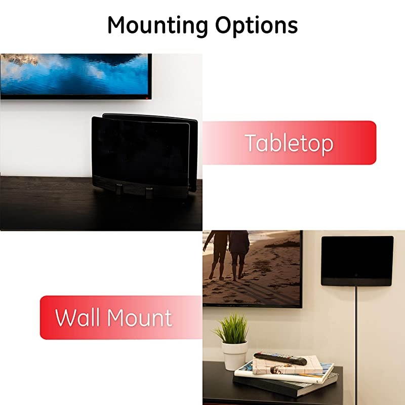 GE  Optima TV Antenna 60 Mile Range HDTV VHF UHF Indoor Signal Enhancing Reflector Panel 10 Ft Coax Cable Black 34137