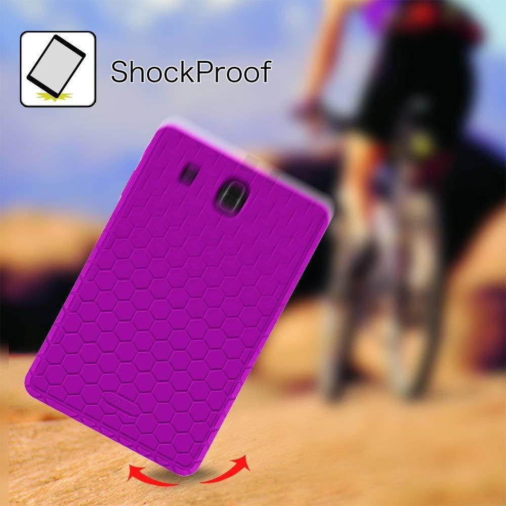 Fintie Silicone Case for Samsung Galaxy Tab E 9.6 - [Honey Comb Series] Light Weight [Anti Slip] Shock Proof Cover [Kids Friendly] for Tab E Wi-Fi/Tab E Nook/Tab E Verizon 9.6-Inch Tablet, Purple