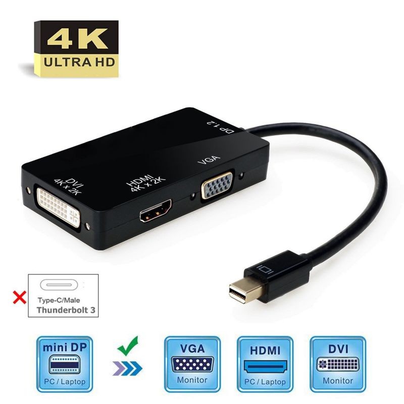 Mini DP to HDMI VGA DVI, ESTONE 3 in 1 Gold Plated Mini DisplayPort (Thunderbolt) Adapter Compatible with MacBook, iMac, Mac Book Air, DP Version 1080P, (1080P, White)