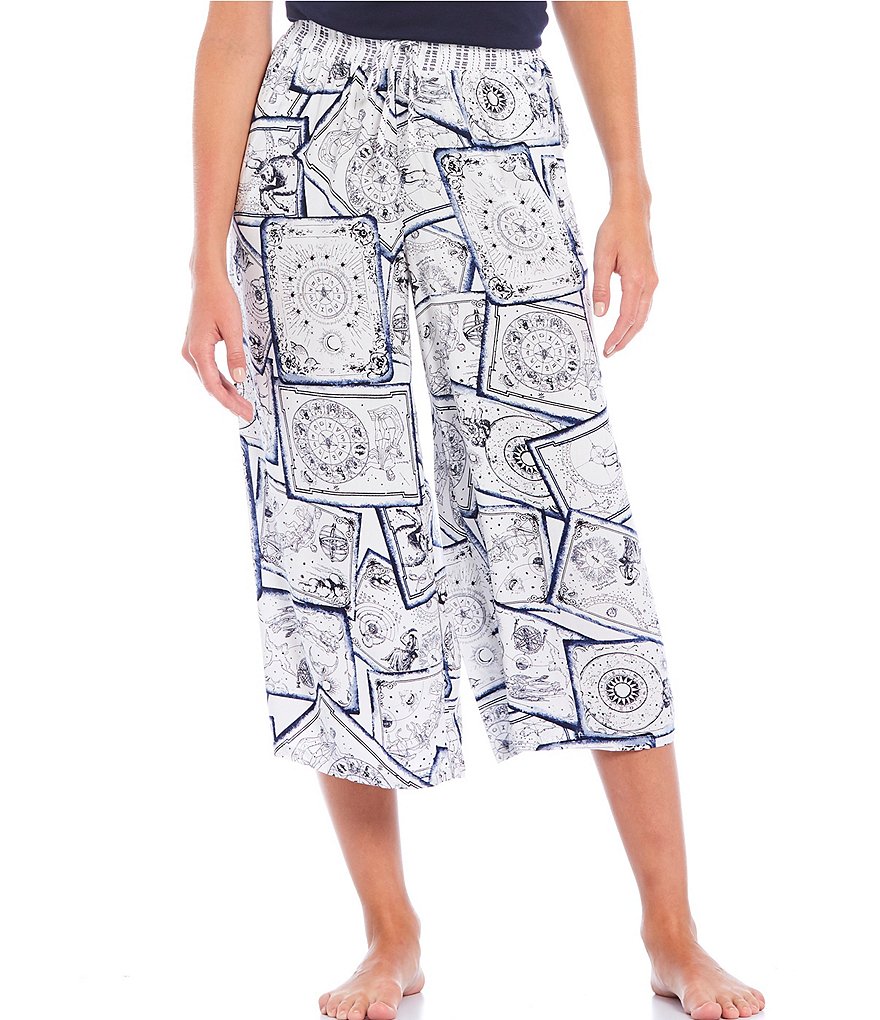 Refinery29 Cameo Astrological Postcard Printed Woven Cropped Palazzo Pants