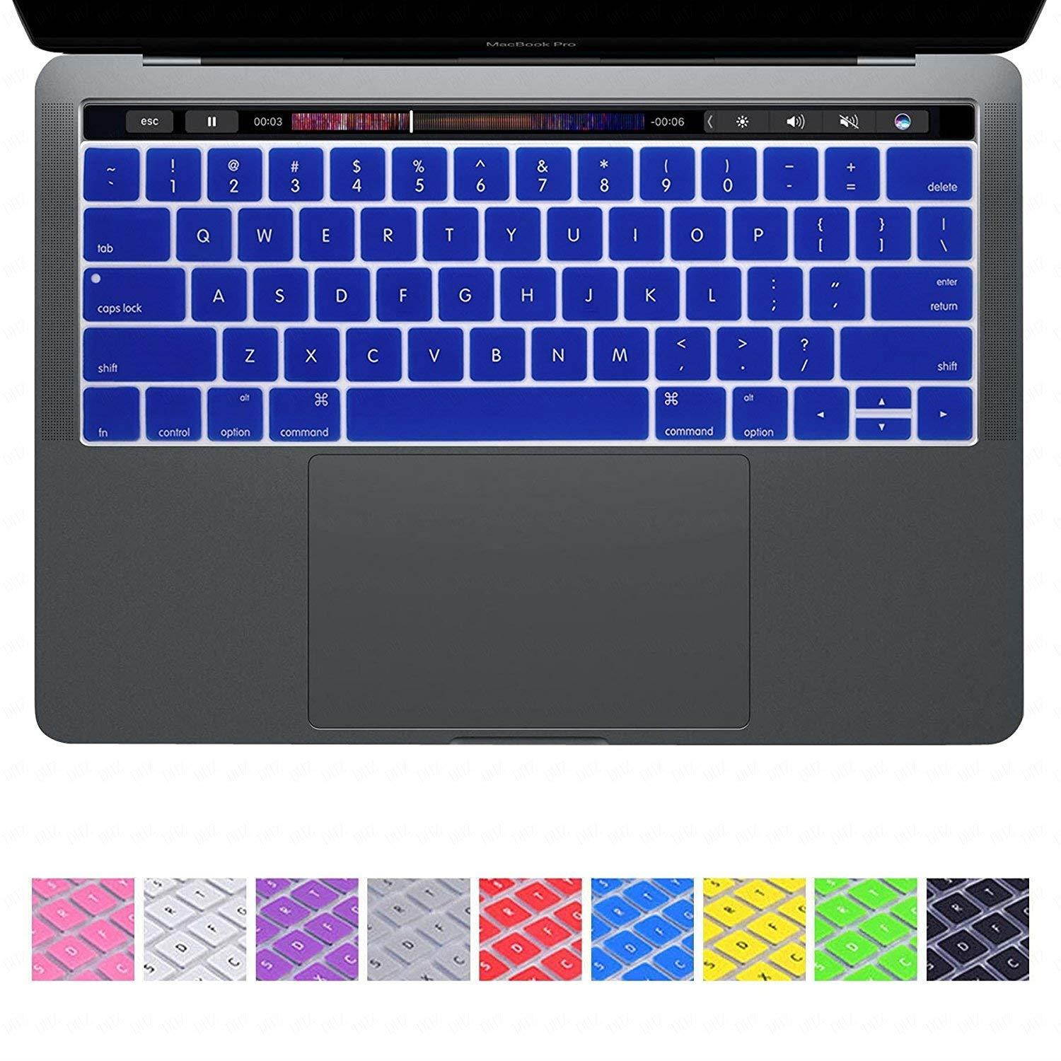 YMIX MacBook Keyboard Cover for Touch Bar Models 2017 & 2016 Release MacBook Pro 13 (A1706) & MacBook Pro 15 (A1707) with Touch ID Dust Proof Silicone Keyboard Skin - Dark Blue