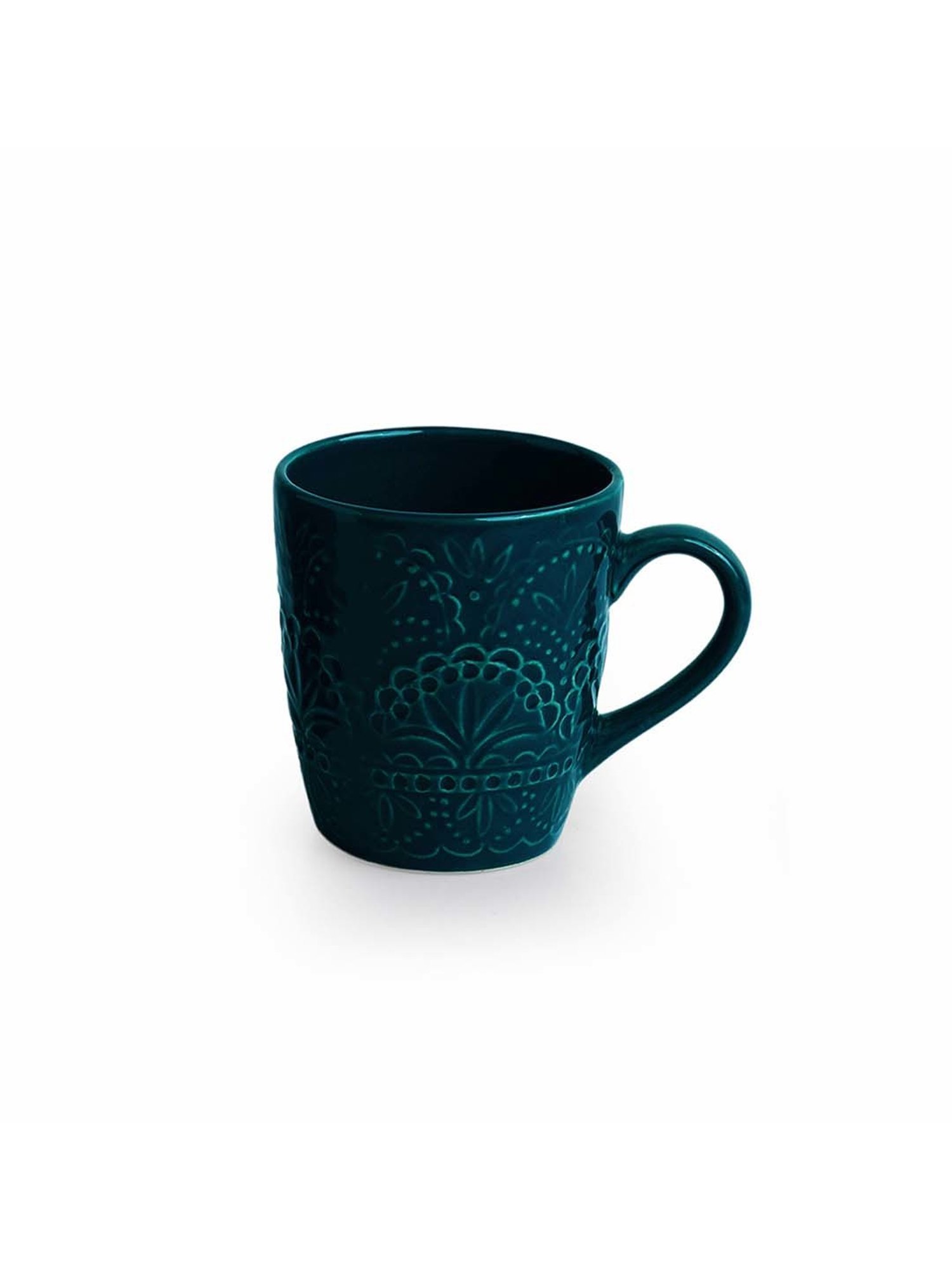 ExclusiveLane Teal Forest Dark Teal Ceramic Hand Glazed Coffee Mug (0.18 L)