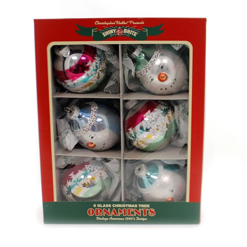Shiny Brite 4.25" Vc Dec Rounds With Figures Ornaments Snowmen  -  Ornament Sets