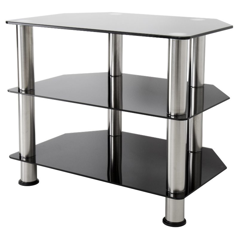 32" TV Stand with Glass Shelves - Silver/Black