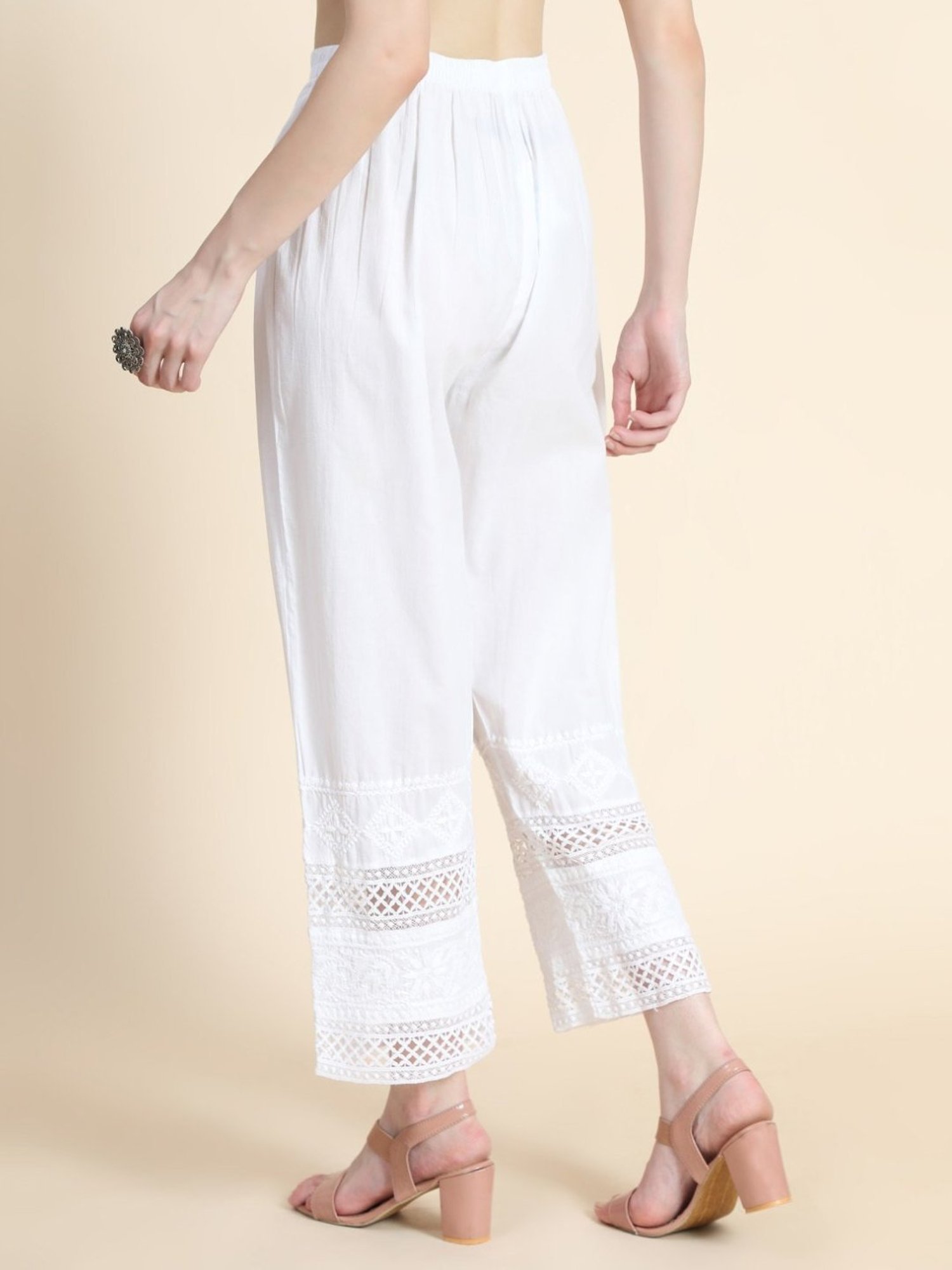 House Of Kari HOK Chikankari Cotton Pant Trouser White