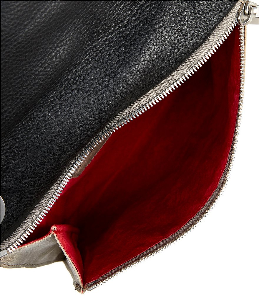 Hammitt Montana Suede Brushed Studded Leather Medium Fold Zip Crossbody Bag