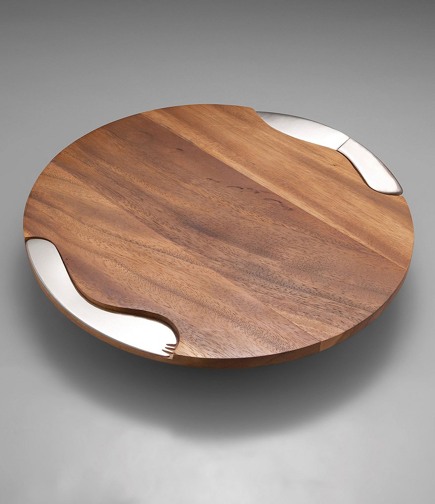 Nambe Acacia Wood Cheese Block with Stainless Steel Knife & Spreader