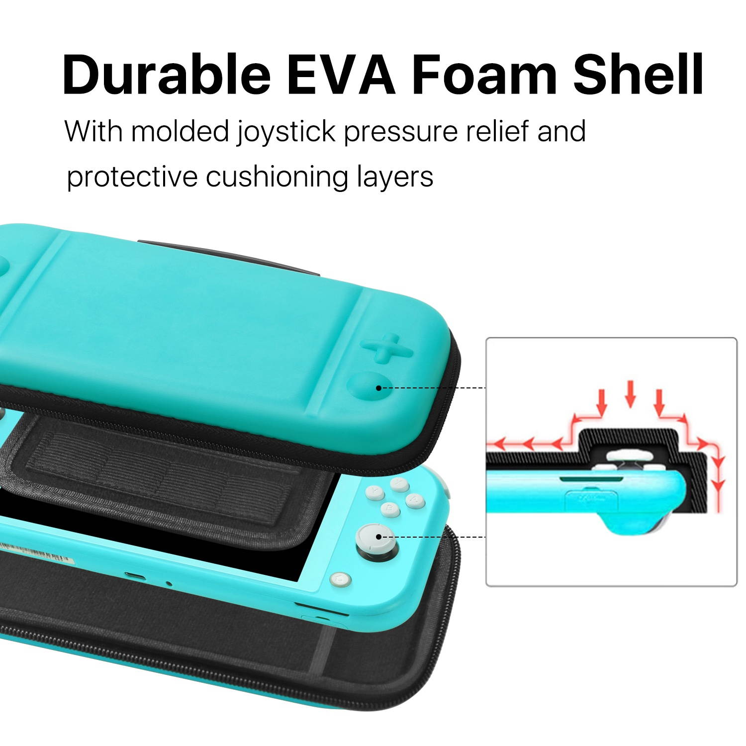 Nintendo Switch Lite Travel Case Portable Travel Carry Hard Shell EVA Material Pouch Deluxe Cover w/ Strap Handle for Switch Lite Console, 8 Game Card Holder, Joystick Pressure Relief (Blue)