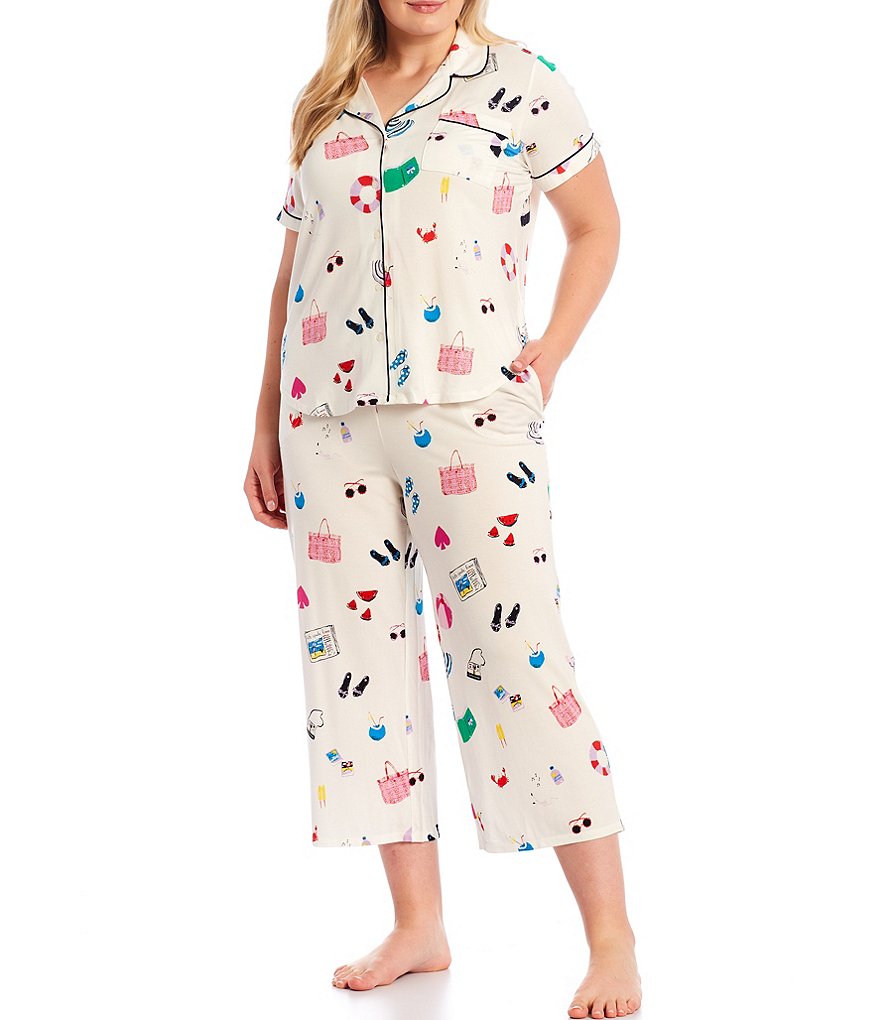 kate spade new york Plus Pool Party Print Jersey Knit Cropped Coordinating Pajama Set
