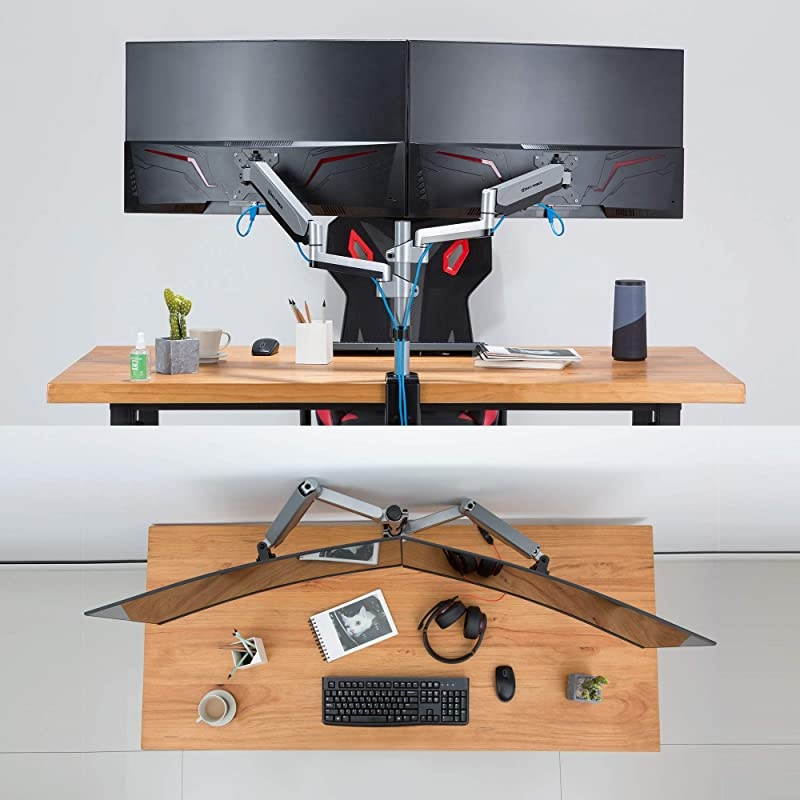 Dual 1327 Stacked Monitor Arm Desk Mount fits Two FlatCurved Monitor Full Motion Height Swivel Tilt Rotation Adjustable Monitor Arm VESACClampGrommetCable Management