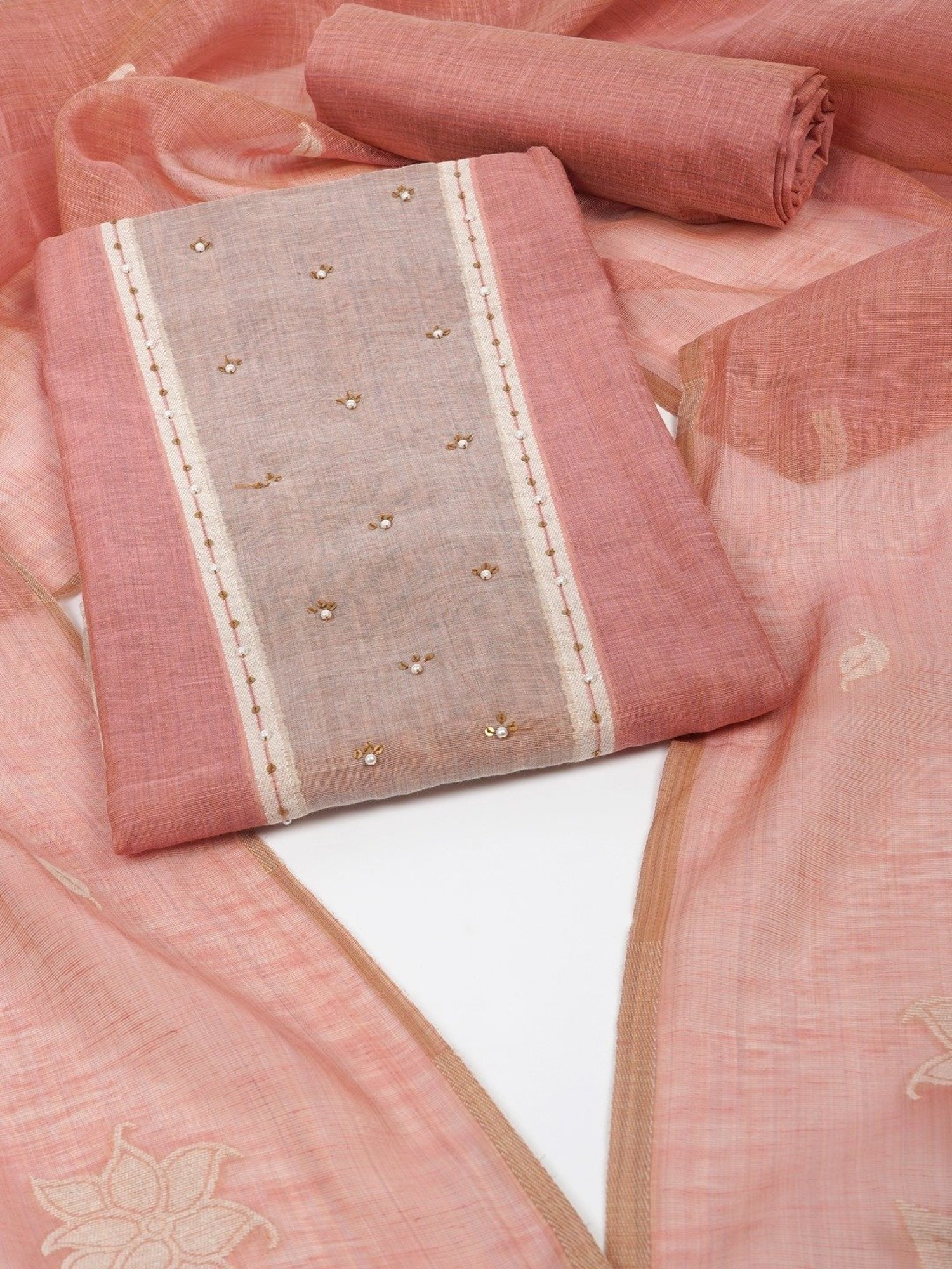 Kami Kubi Peach Floral Dress Material