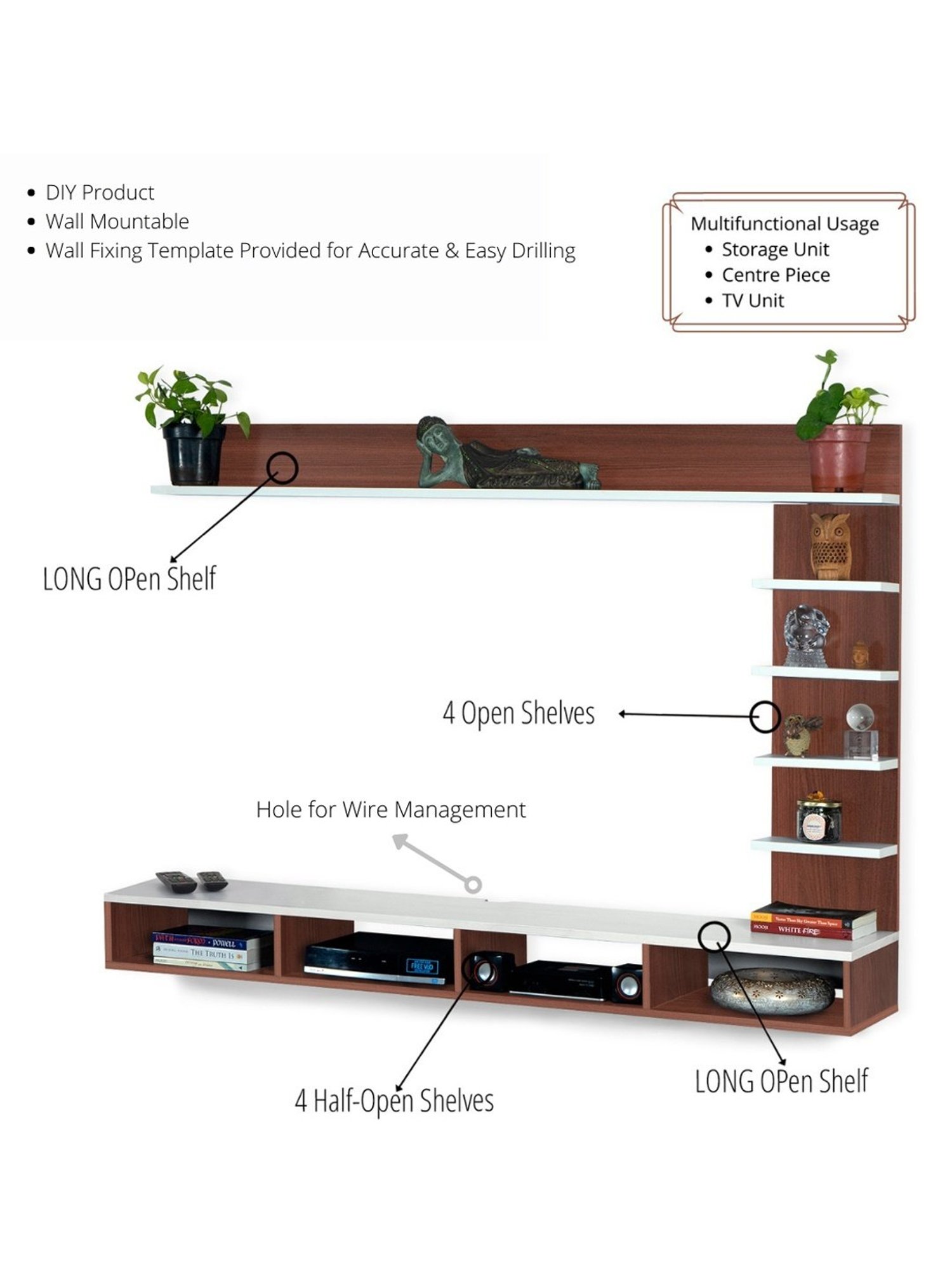 Delite Kom Flex Flowery Wenge & Acacia Dark Engineered Wood TV Entertainment Unit
