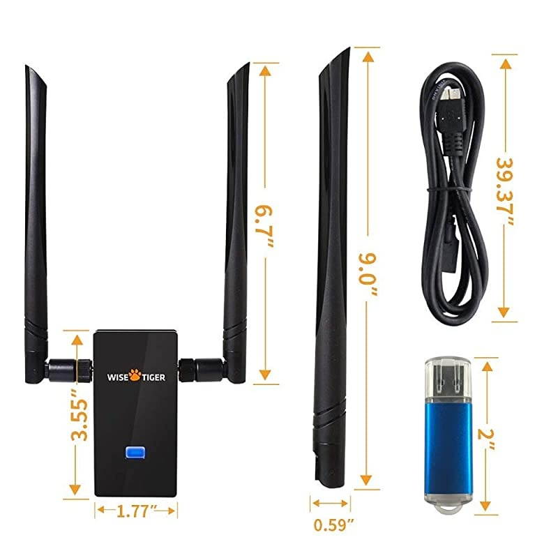 USB WiFi Adapter for Long Distance, 2.4 / 5GHz Dual Band Wireless Adapter USB 3.0 Network Card for Laptop Desktop PC Support Win 7/8.1/10/XP/Vista, Mac OS X10.6-10.15, USB Flash Driver Include