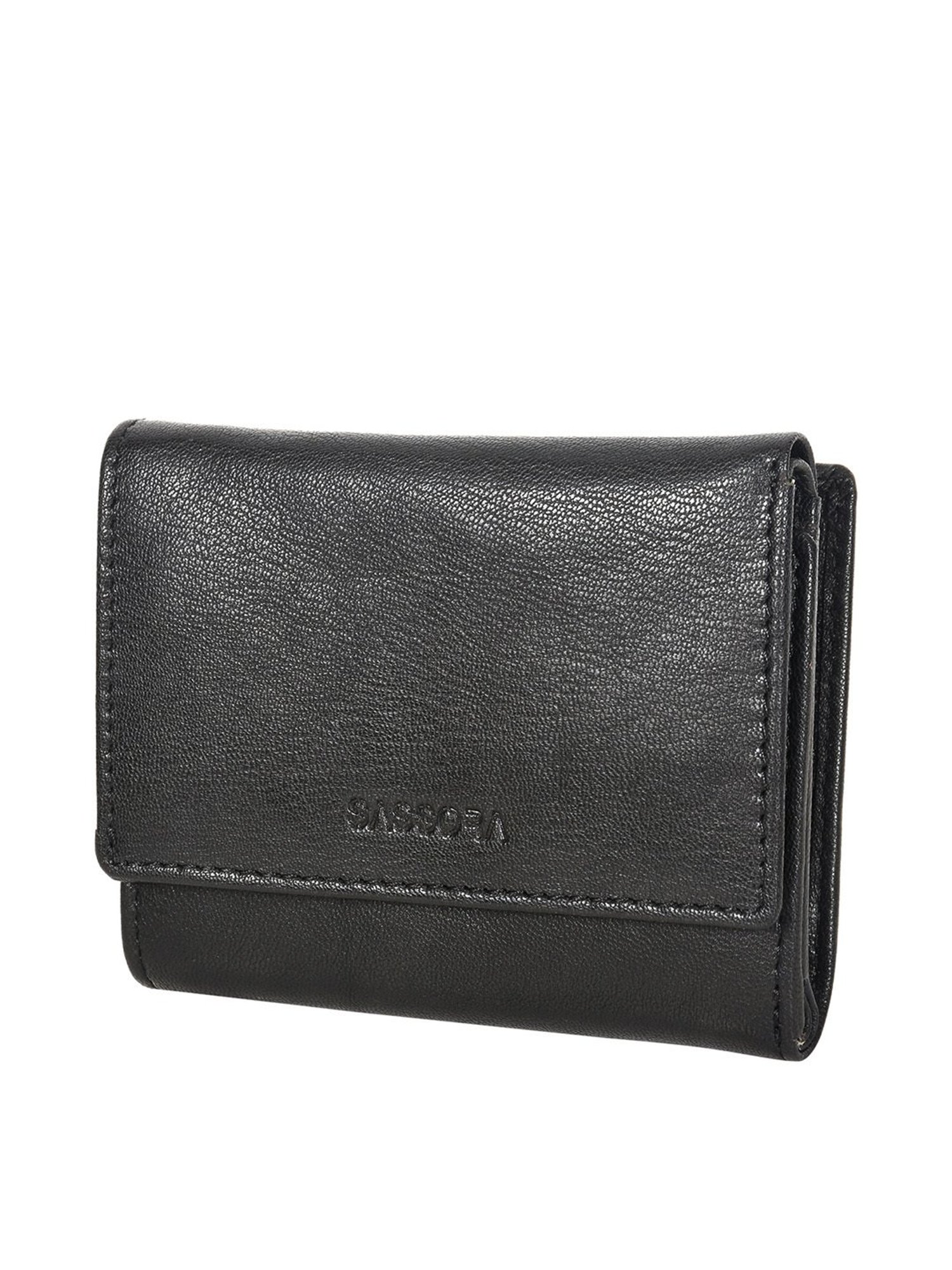 SASSORA Black Solid Rfid Tri-Fold Wallet for Women