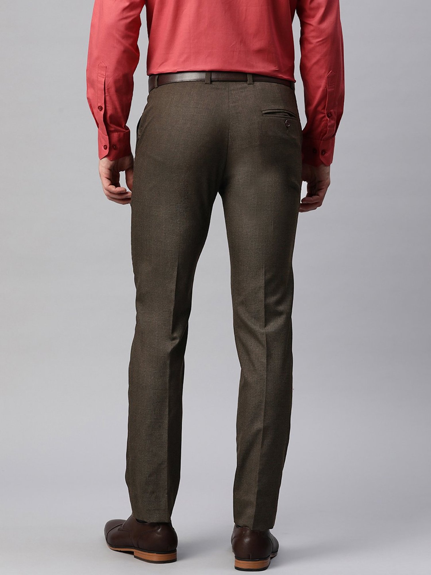 ManQ Dark Brown Slim Fit Flat Front Trousers