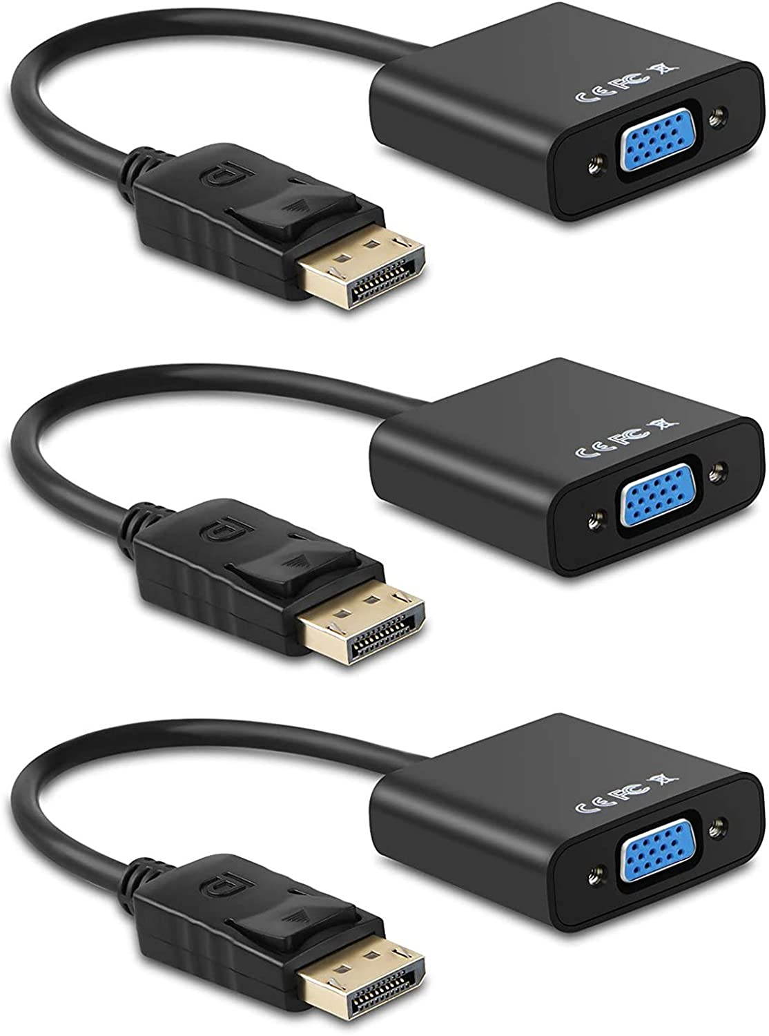 Display Port to VGA, Gold-Plated DisplayPort to VGA Converter Adapter (Male to Female) for Computer, Desktop, Laptop, PC, Monitor, Projector, HDTV, HP, Lenovo, Dell, ASUS and More (3Pack)