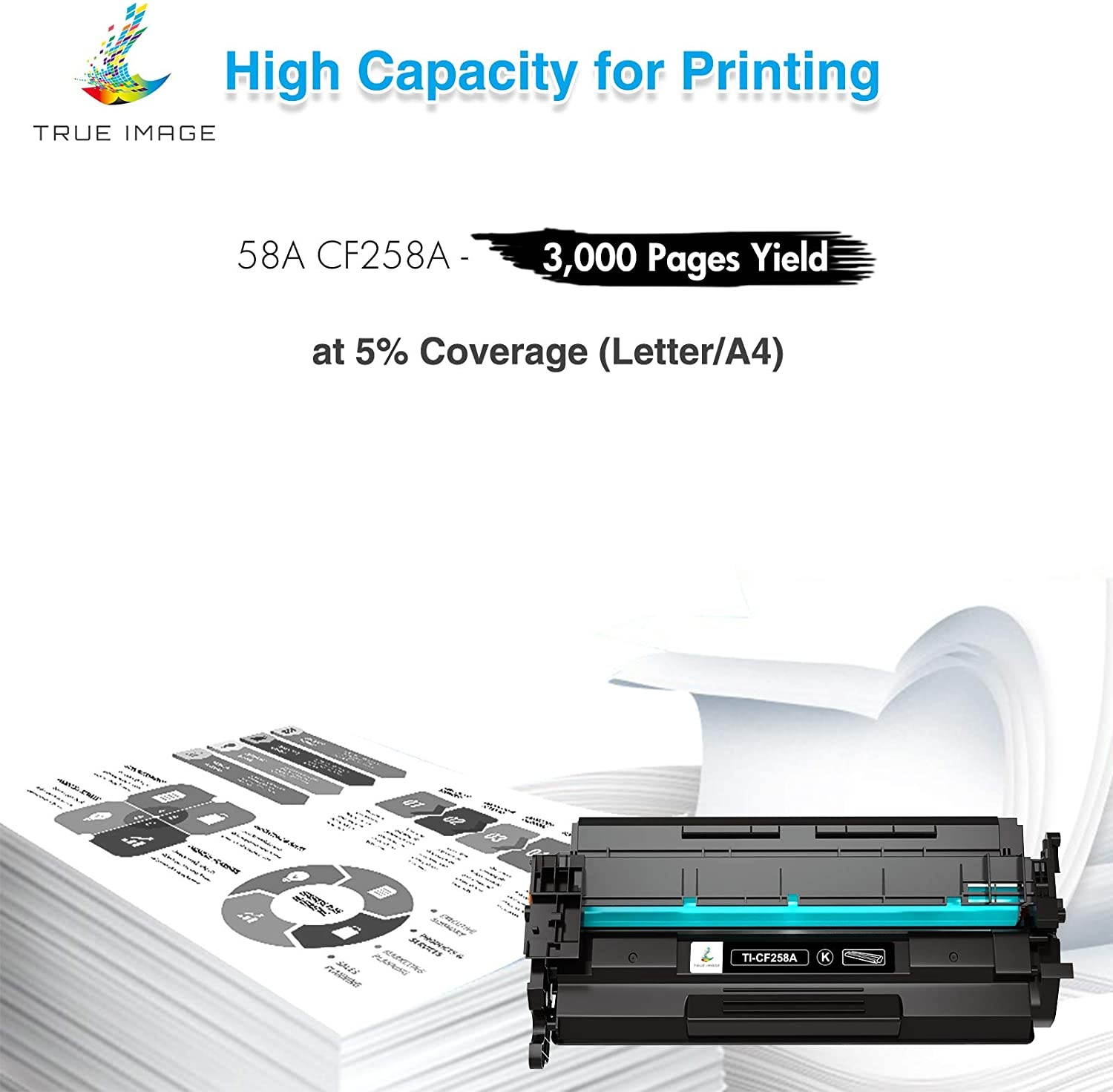 TRUE IMAGE Compatible Toner Cartridge Replacement for HP 58A CF258A CF258X 58X HP Laserjet Pro MFP M428fdw M404dn M404n M404dw M428fdn M428dw M404 M428 Printer Ink (Black, 1-Pack)