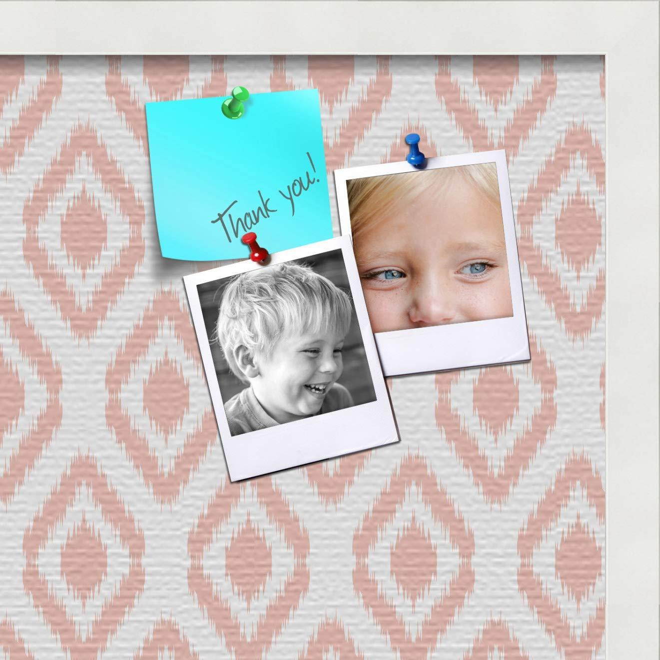 PinPix pin Cork Bulletin Board Made from Canvas, Ikat Grapefruit 20x20 Inches (Completed Size) and Framed in Satin White Frame (PinPix-1632-20x20_FRBW26074)