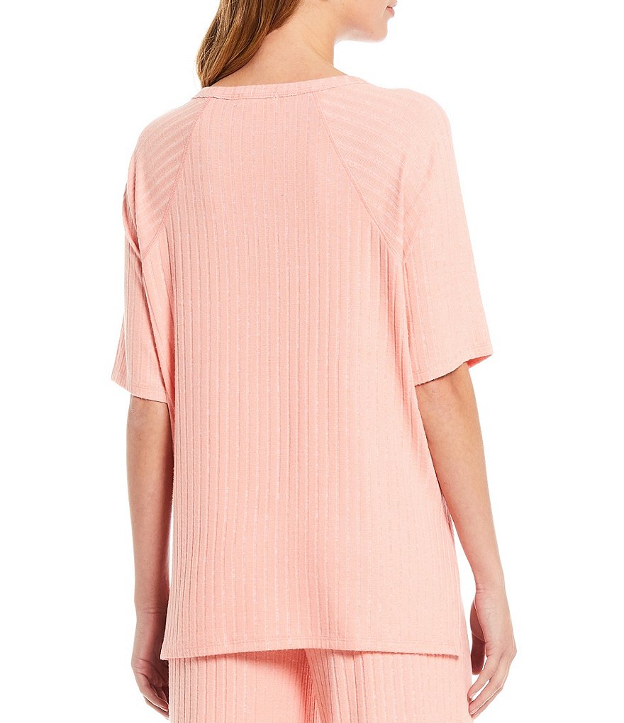 Kinesis Ribbed Split Side Round Neck Short Sleeve Coordinating Top